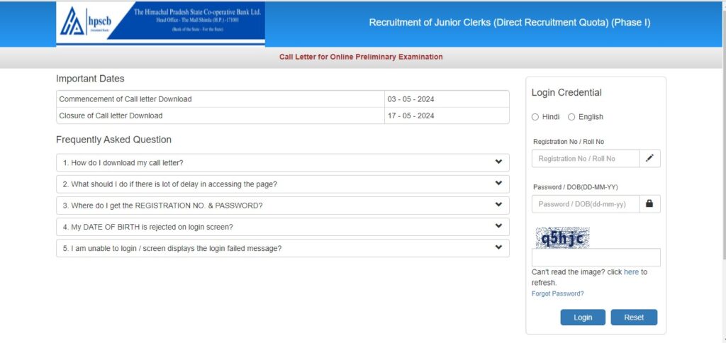 HPSCB Junior Clerk phase 1st